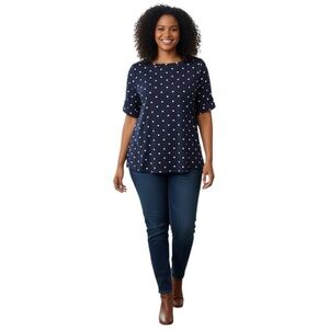 Style & Co 3X Navy Blue White Heart Shirt Blouse